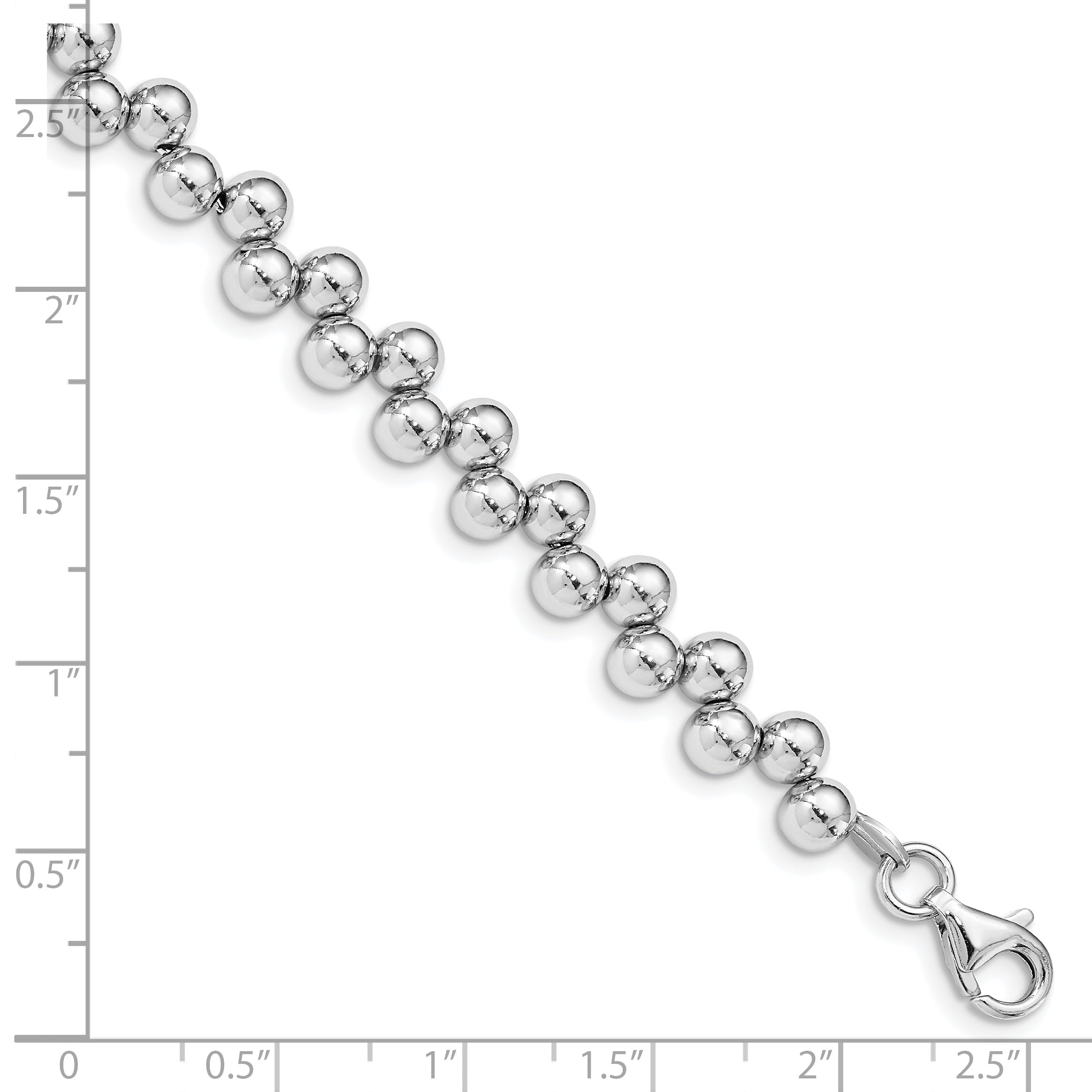 Sterling Silver Rhodium-plated Offset Beads With 1.25in. Ext. Bracelet