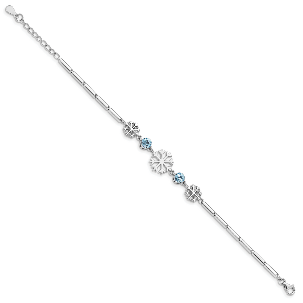 Sterling Silver RH-plated Crystal Snowflake With 1in ext Bracelet