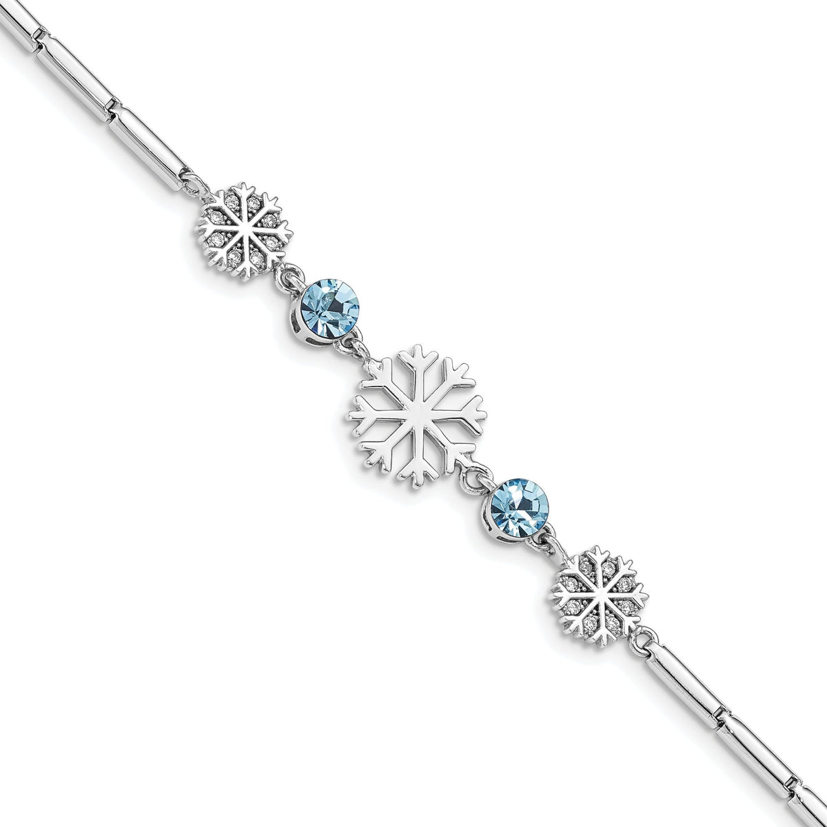 Blue and Clear Crystal Snowflake Bracelet in Sterling Silver, 6.5 Inch - Sophia Jewelers Main image