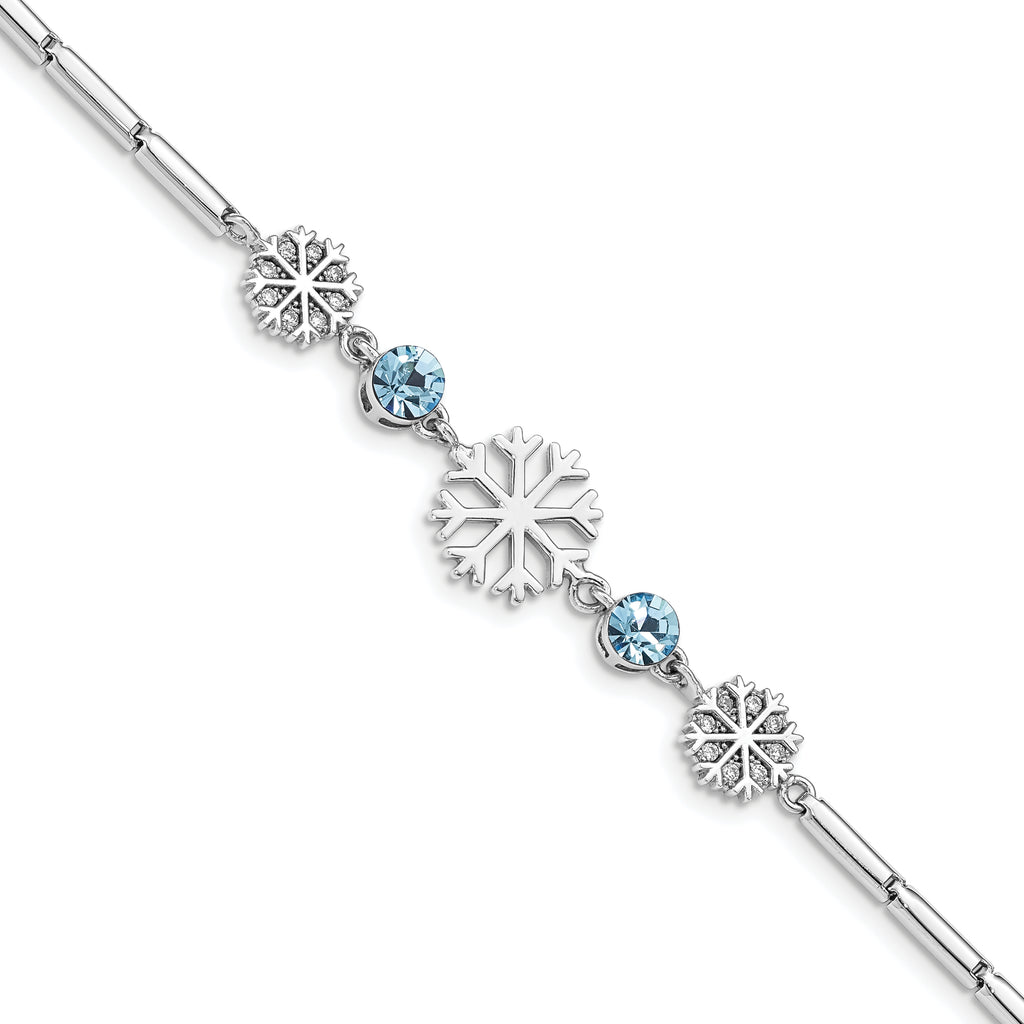 Sterling Silver RH-plated Crystal Snowflake With 1in ext Bracelet