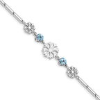 Sterling Silver RH-plated Crystal Snowflake With 1in ext Bracelet