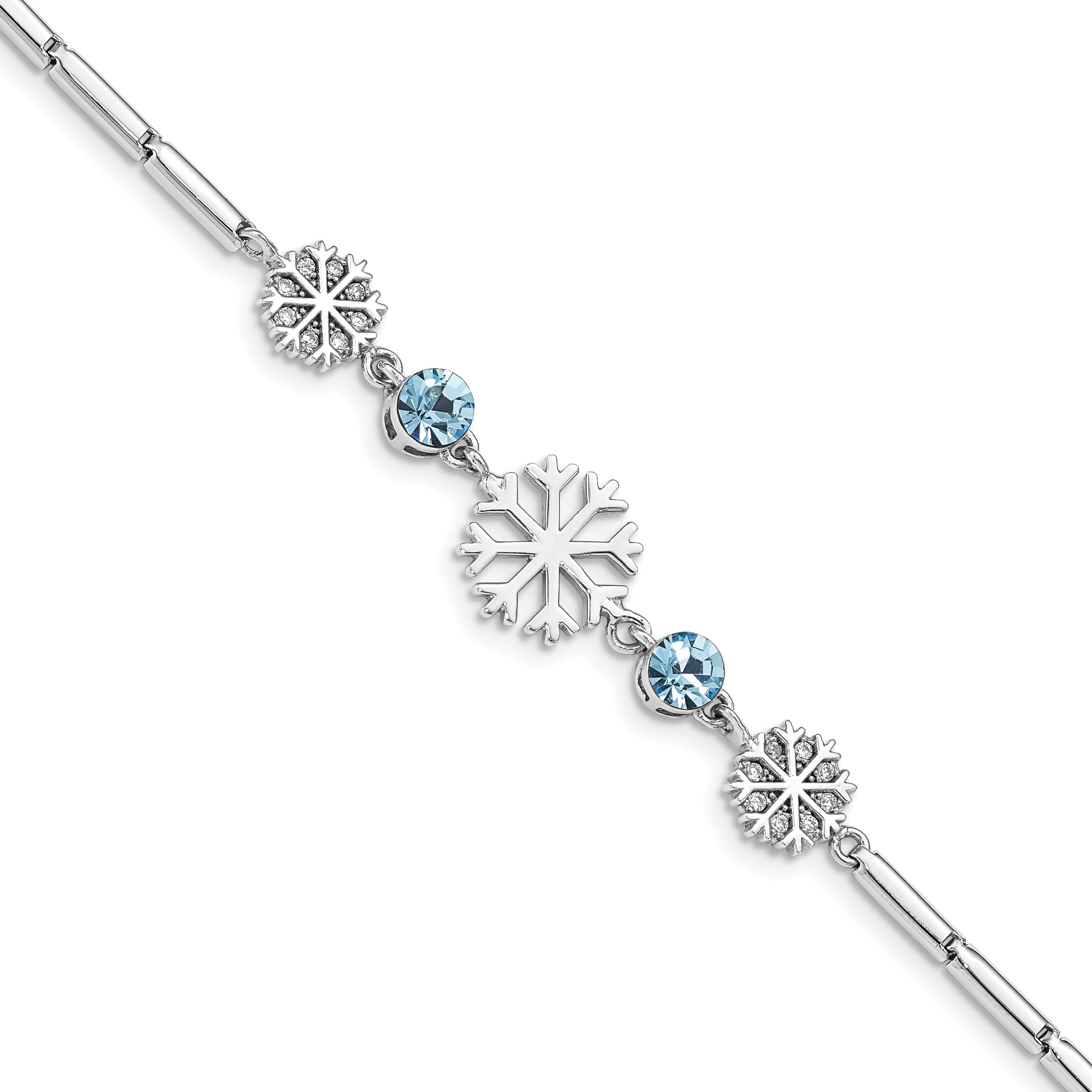 Sterling Silver RH-plated Crystal Snowflake With 1in ext Bracelet
