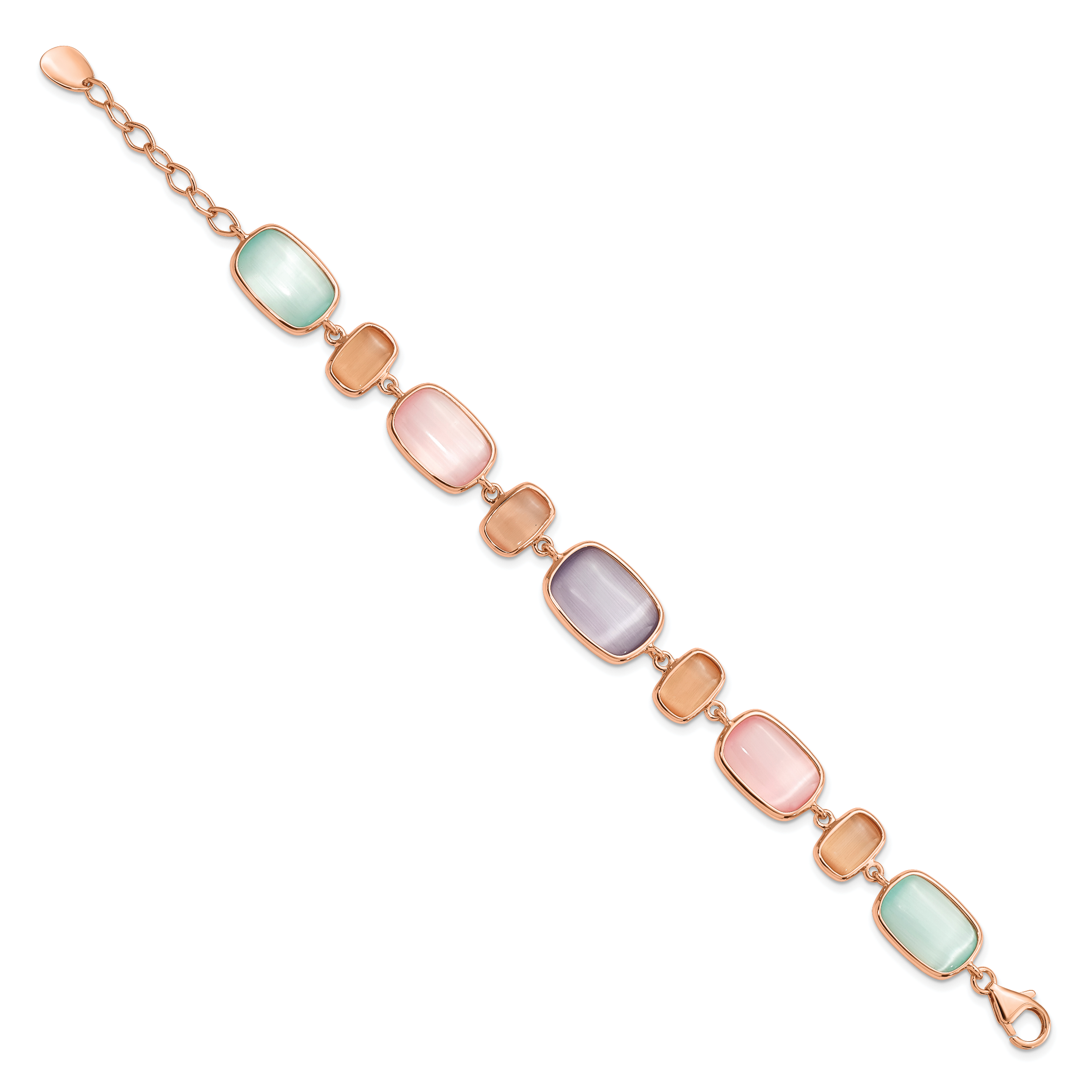 Sterling Silver Rose-tone and Created Cats Eye With  1in ext. Bracelet