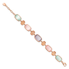 Sterling Silver Rose-tone and Created Cats Eye With  1in ext. Bracelet