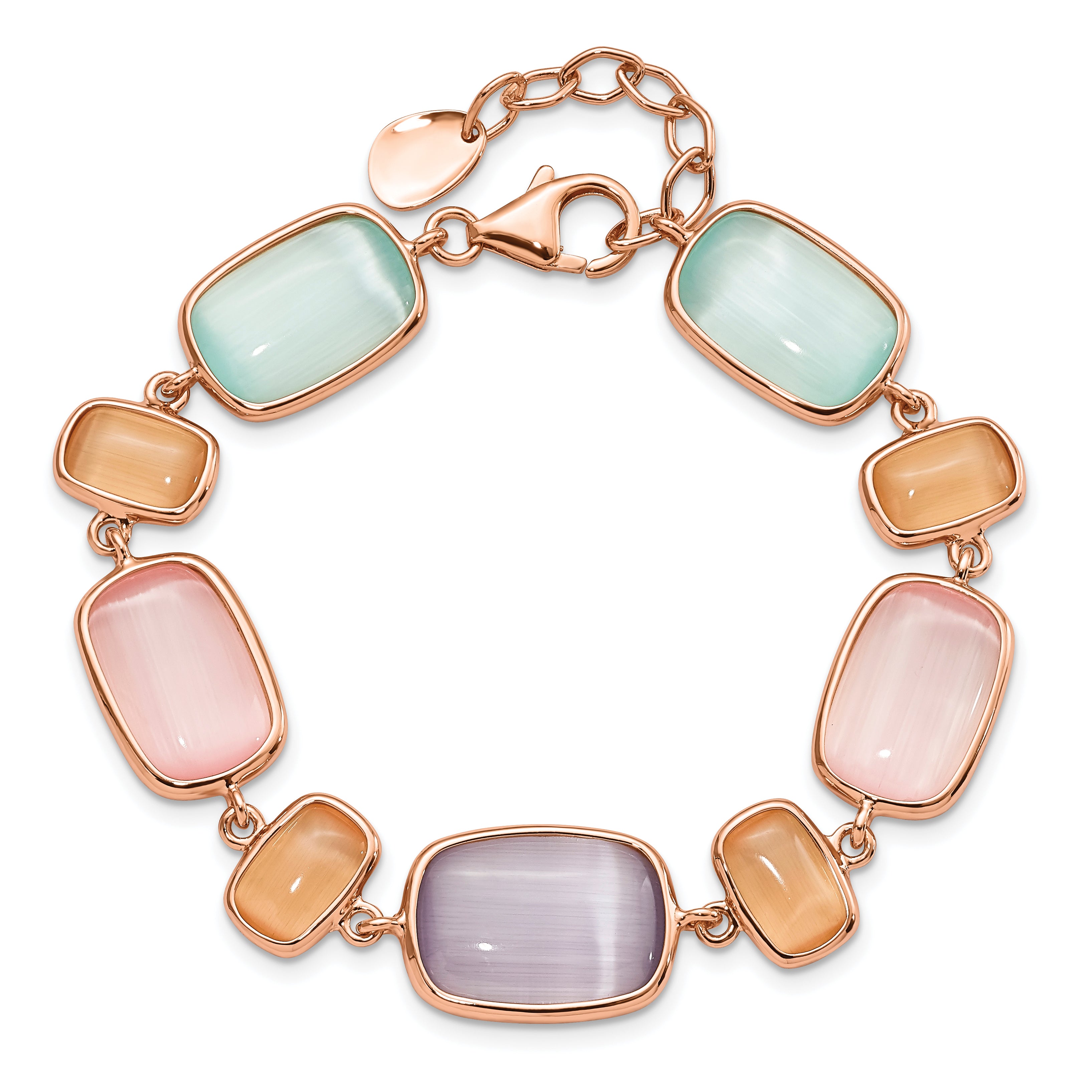 Sterling Silver Rose-tone and Created Cats Eye With  1in ext. Bracelet