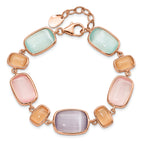 Sterling Silver Rose-tone and Created Cats Eye With  1in ext. Bracelet