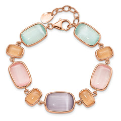 Sterling Silver Rose-tone and Created Cats Eye With  1in ext. Bracelet