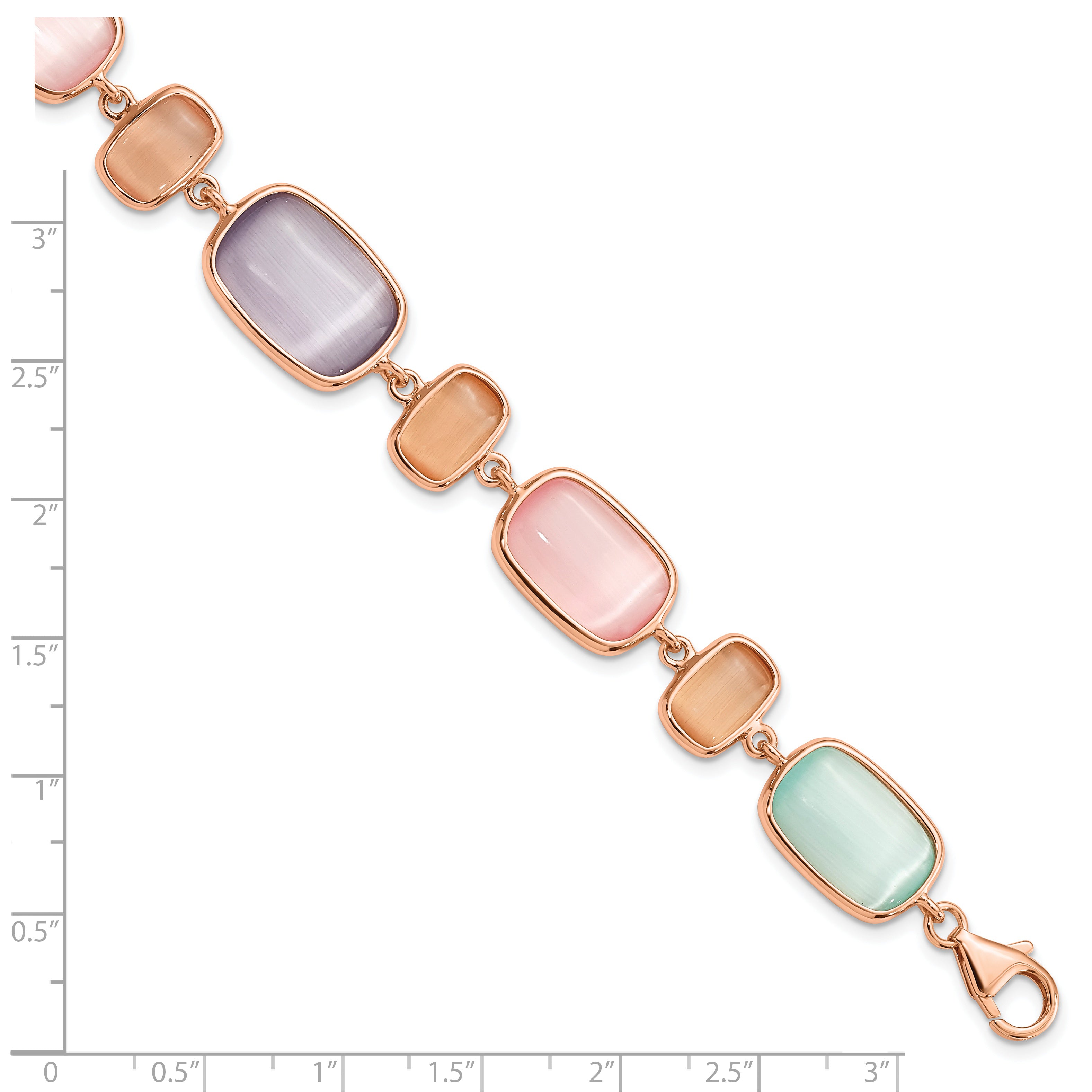 Sterling Silver Rose-tone and Created Cats Eye With  1in ext. Bracelet