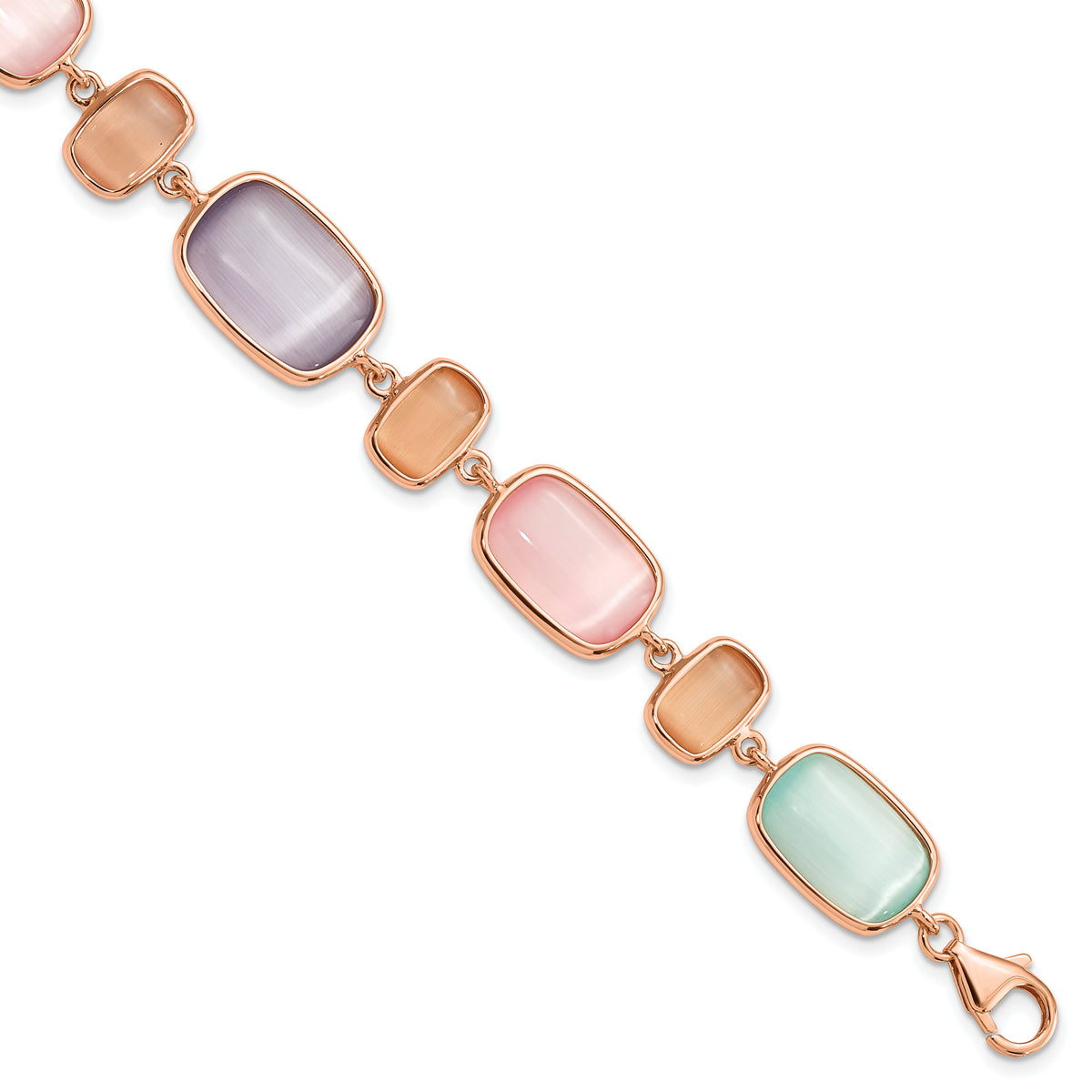 Sterling Silver Rose-tone Lab Created Multi-color Cats Eye 7 inch with 1 inch Extension Bracelet