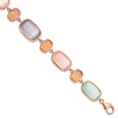 Sterling Silver Rose-tone and Created Cats Eye With  1in ext. Bracelet