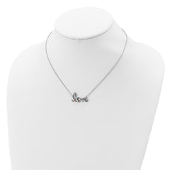 Prizma Sterling Silver Rhodium-plated 16 inch Colorful CZ LOVE Necklace with 2 inch Extender