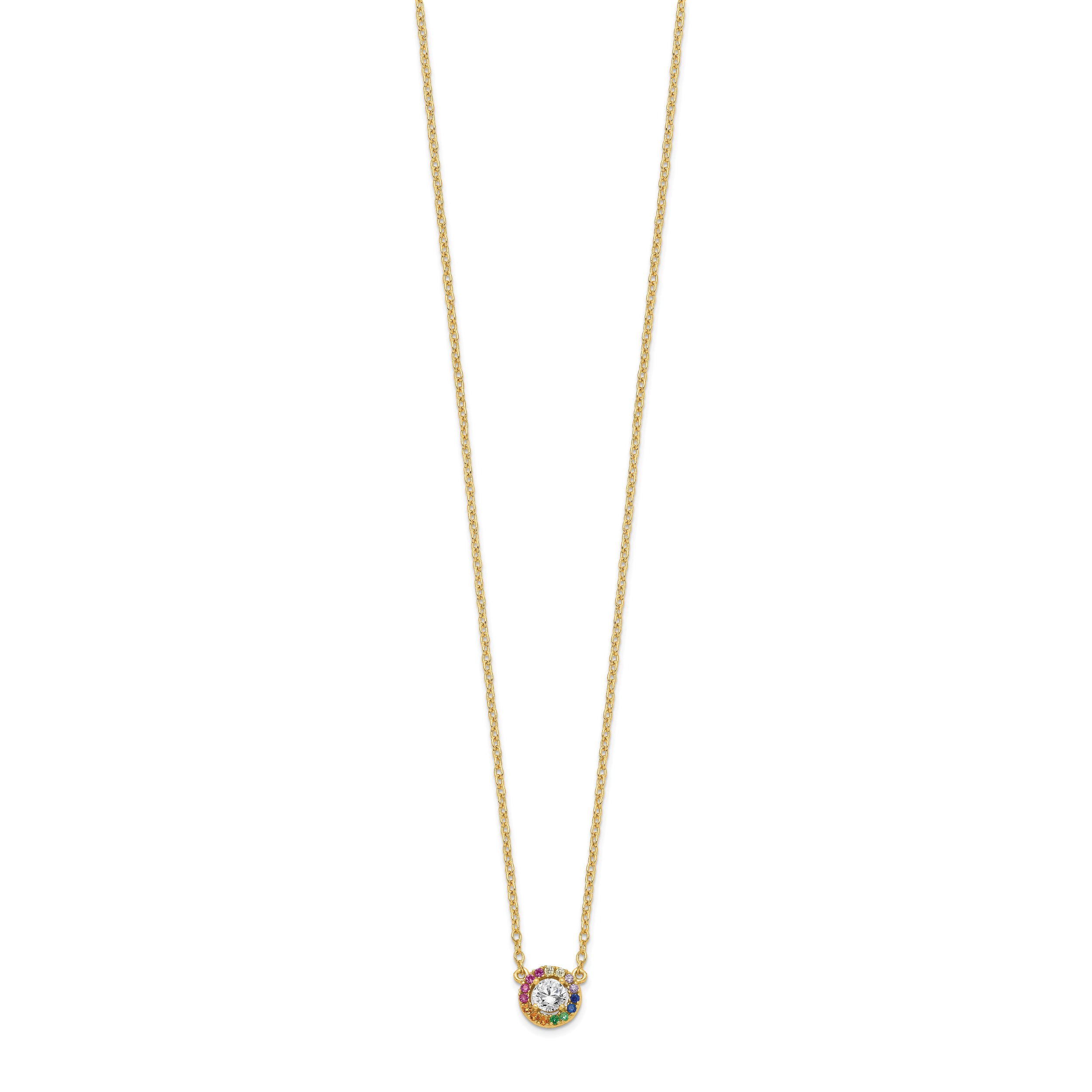 Prizma Sterling Silver Gold-tone 14K Flash Gold-plated 16 inch White and Colorful CZ Circle Necklace with 2 inch Extender