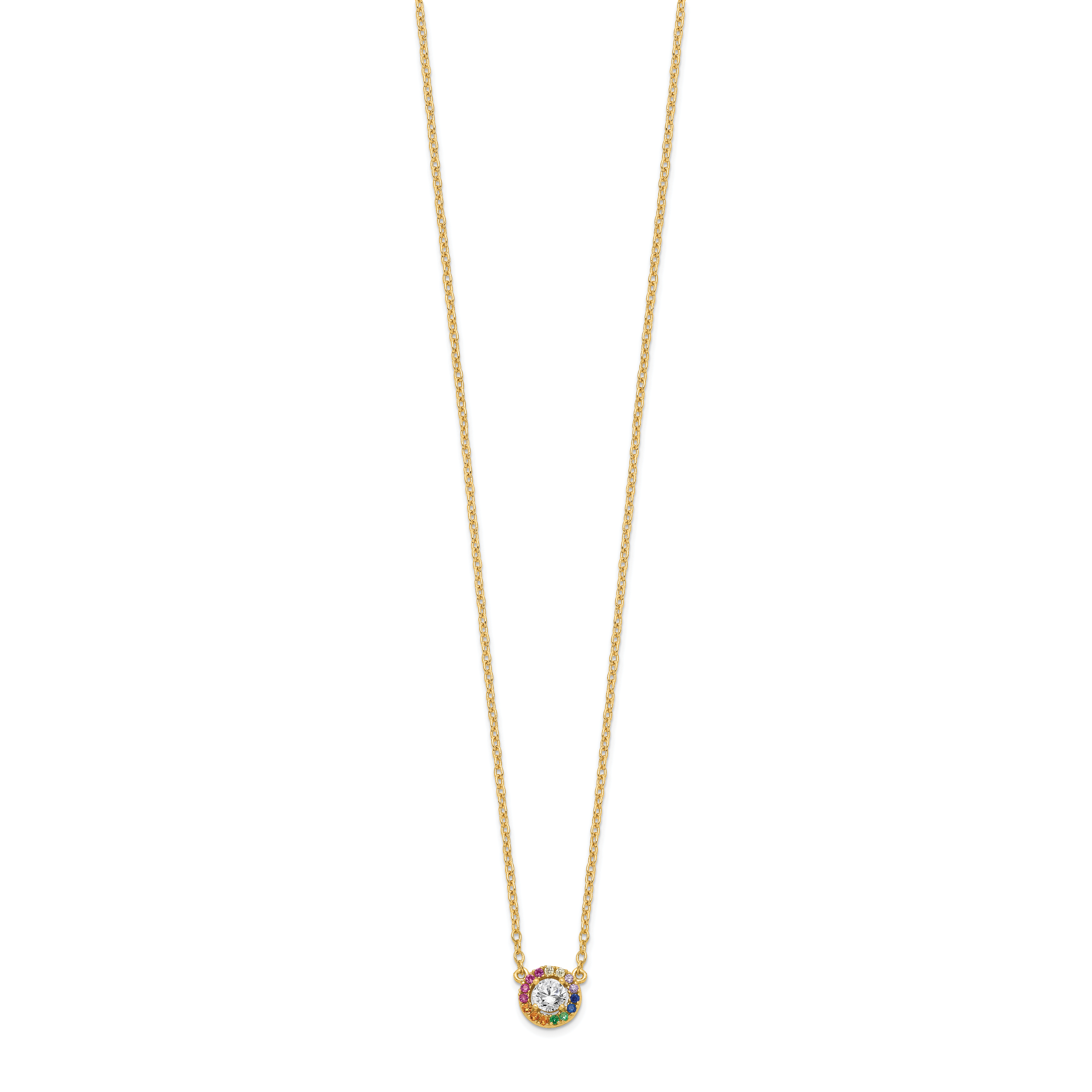 Prizma Sterling Silver Gold-tone 14K Flash Gold-plated 16 inch White and Colorful CZ Circle Necklace with 2 inch Extender Secondary image