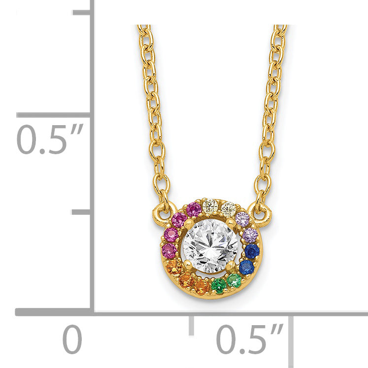 Prizma Sterling Silver Gold-tone 14K Flash Gold-plated 16 inch White and Colorful CZ Circle Necklace with 2 inch Extender