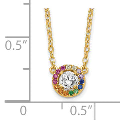 Prizma Sterling Silver Gold-tone 14K Flash Gold-plated 16 inch White and Colorful CZ Circle Necklace with 2 inch Extender