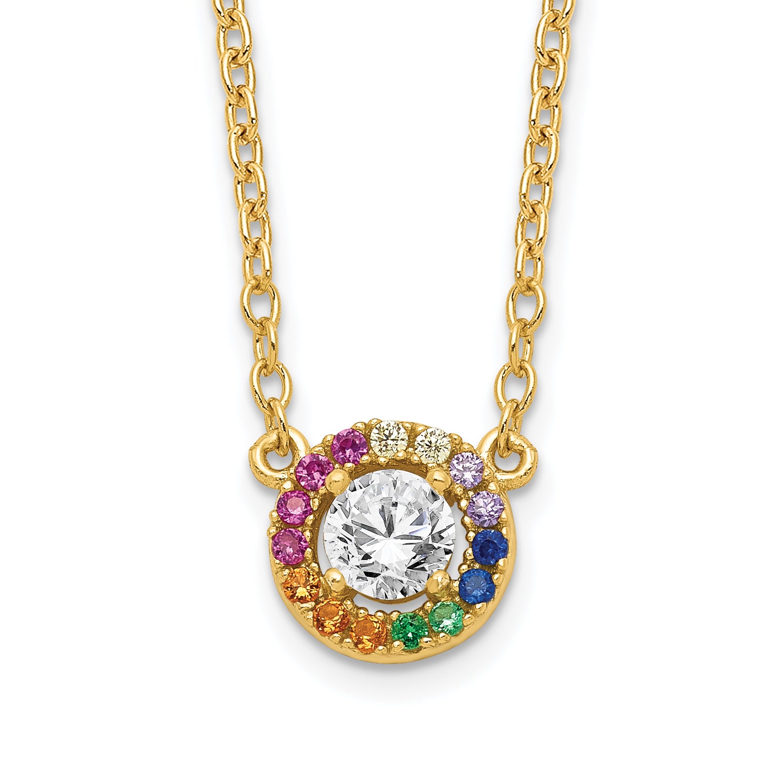 Prizma Sterling Silver Gold-tone 14K Flash Gold-plated 16 inch White and Colorful CZ Circle Necklace with 2 inch Extender Main image