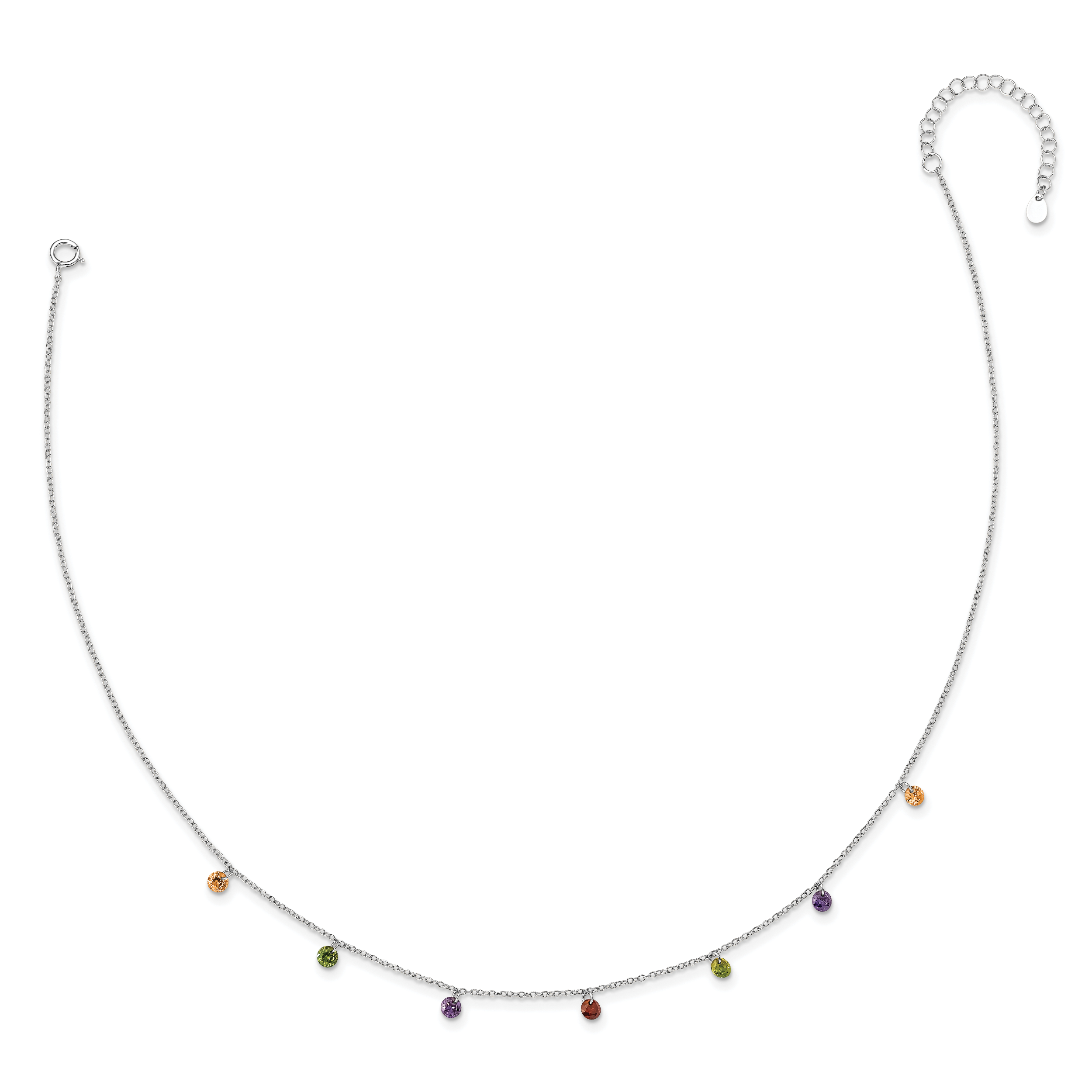 Prizma Sterling Silver Rhodium Plated 16 inch Dangling Colorful CZ Necklace with 2 inch Extender Secondary image