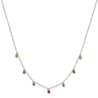 Prizma Sterling Silver Rhodium Plated 16 inch Dangling Colorful CZ Necklace with 2 inch Extender