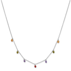 Prizma Sterling Silver Rhodium Plated 16 inch Dangling Colorful CZ Necklace with 2 inch Extender
