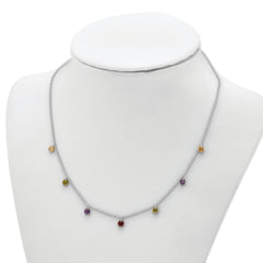 Prizma Sterling Silver Rhodium Plated 16 inch Dangling Colorful CZ Necklace with 2 inch Extender
