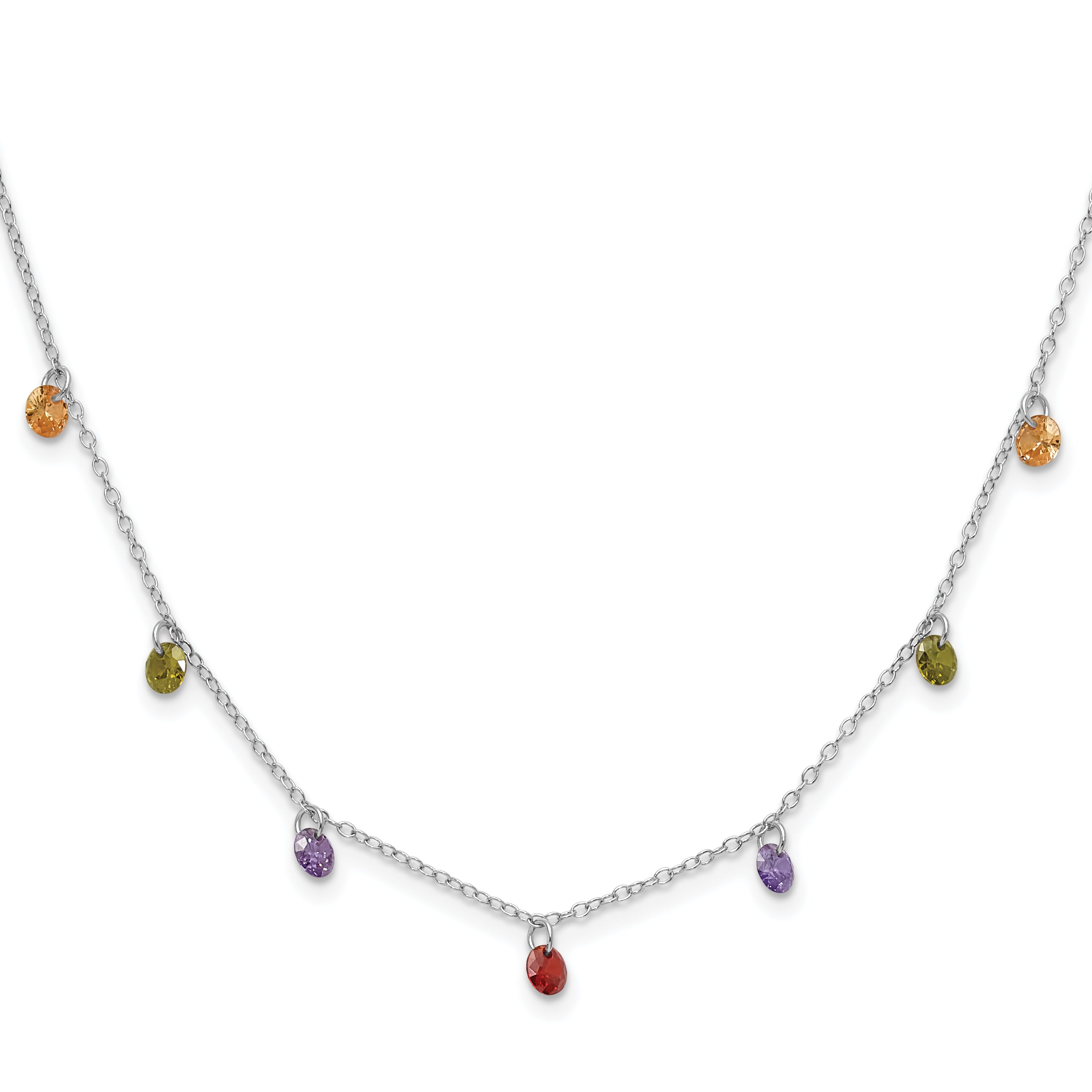 Prizma Sterling Silver Rhodium Plated 16 inch Dangling Colorful CZ Necklace with 2 inch Extender Main image