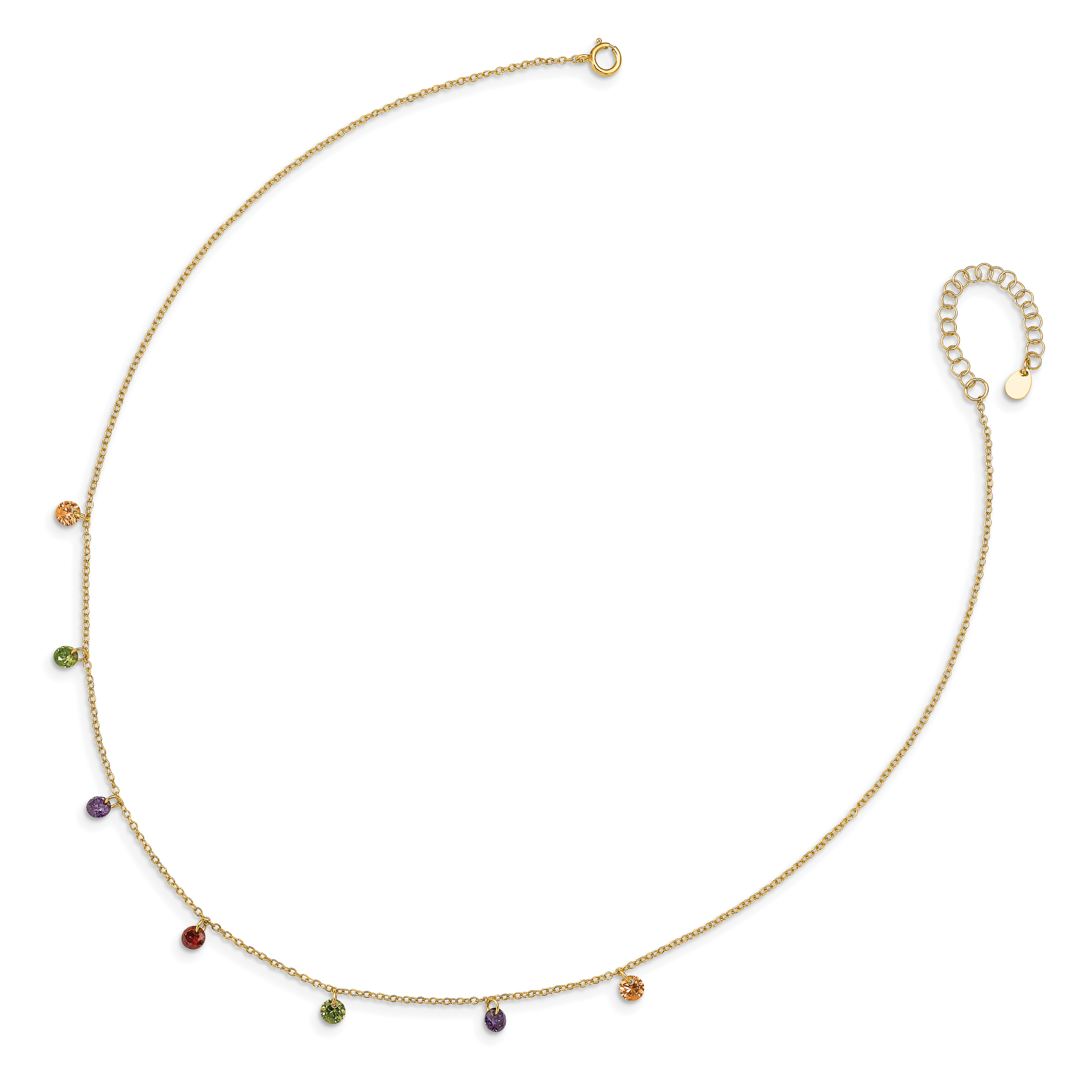 Prizma Sterling Silver Gold-tone 14K Flash Gold-plated 16 inch Dangling Colorful CZ  Necklace with 2 inch Extender Secondary image
