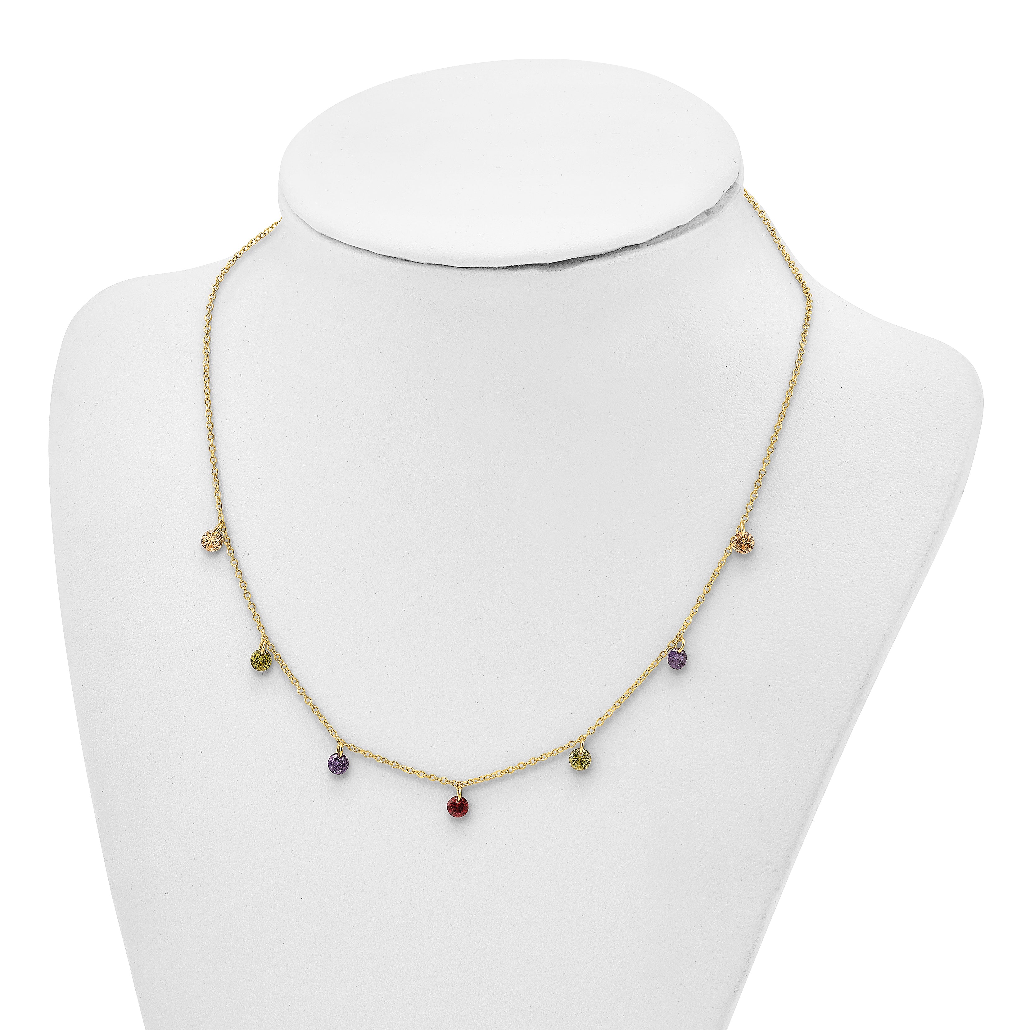 Prizma Sterling Silver Gold-tone 14K Flash Gold-plated 16 inch Dangling Colorful CZ  Necklace with 2 inch Extender