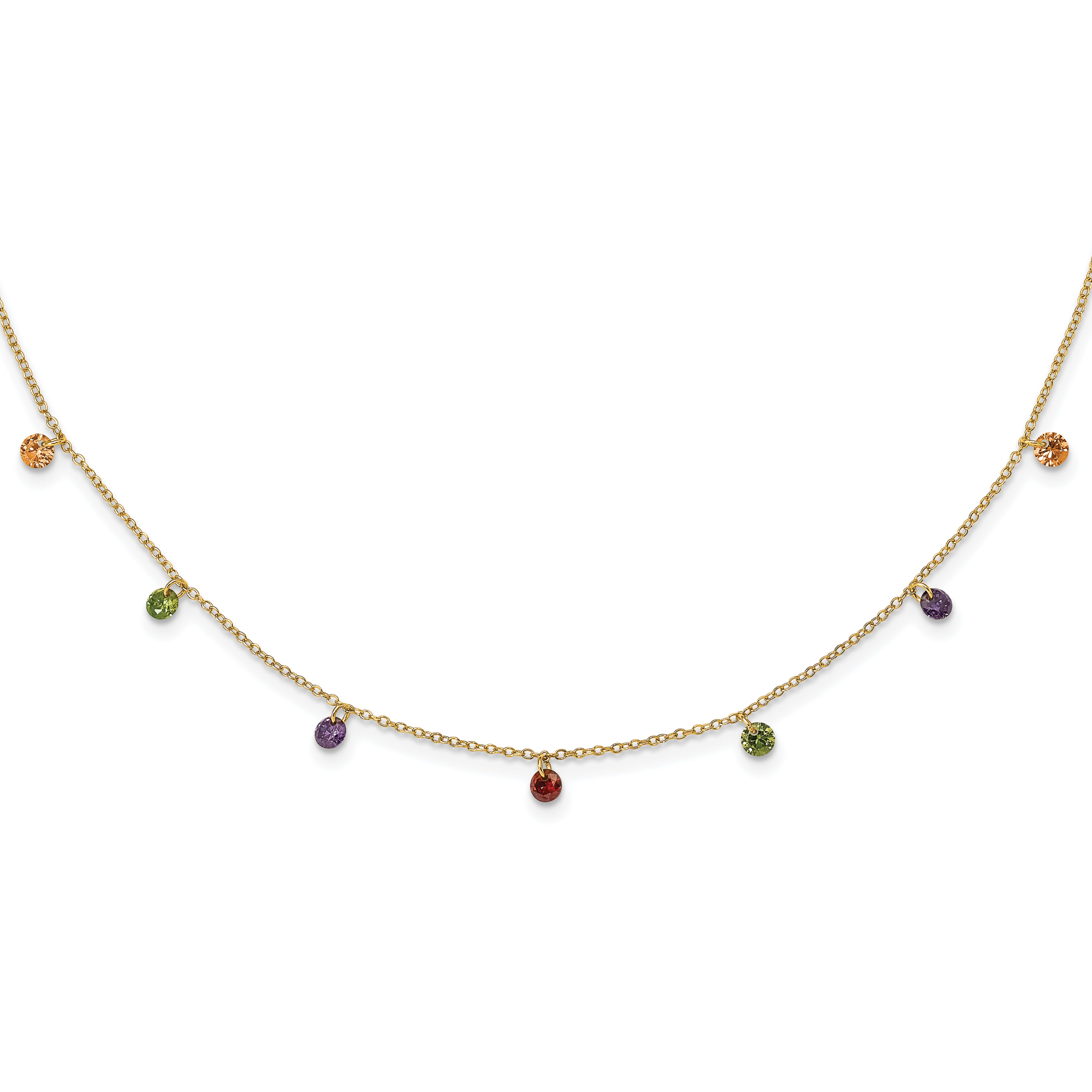 Prizma Sterling Silver Gold-tone 14K Flash Gold-plated 16 inch Dangling Colorful CZ  Necklace with 2 inch Extender Main image