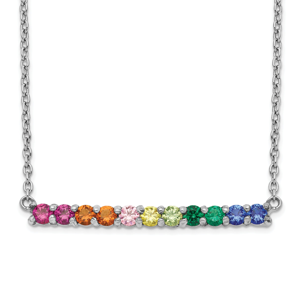 Prizma Sterling Silver Rhodium-Rhodium-Plated 18 inch with Fancy Lobster Clasp Colorful CZ Bar Necklace