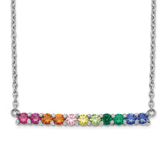 Prizma Sterling Silver Rhodium-Rhodium-Plated 18 inch with Fancy Lobster Clasp Colorful CZ Bar Necklace