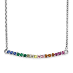 Prizma Sterling Silver Rhodium-Rhodium-Plated 18 inch Colorful CZ Curved Bar Necklace