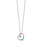 Prizma Sterling Silver Rhodium-plated 18 inch with 1 inch extender Fancy Lobster Clasp Colorful CZ Open Heart Necklace