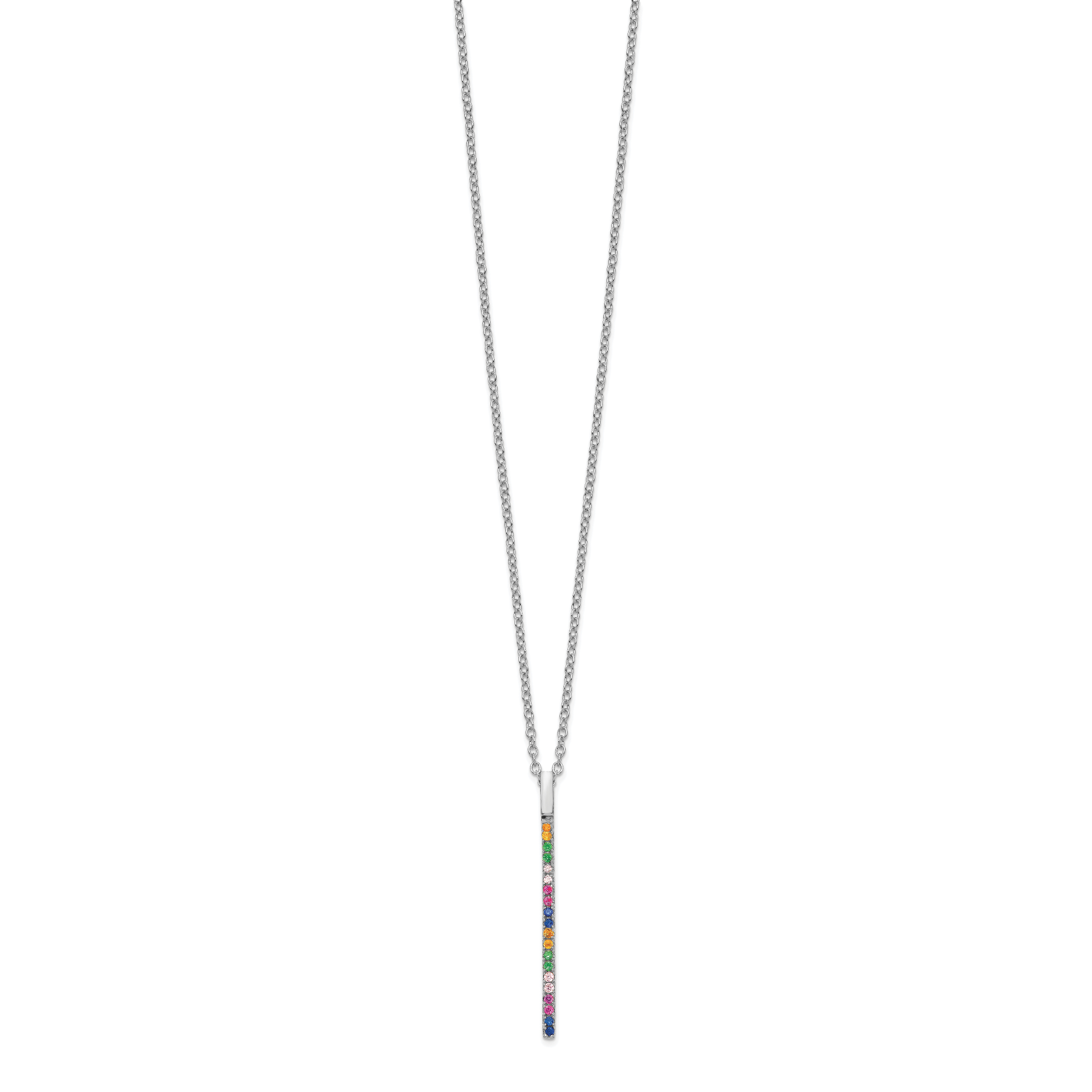 Prizma Sterling Silver Rhodium-plated 16 inch Colorful CZ Vertical Bar Necklace with 2 inch Extender Secondary image