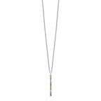 Prizma Sterling Silver Rhodium-plated 16 inch Colorful CZ Vertical Bar Necklace with 2 inch Extender
