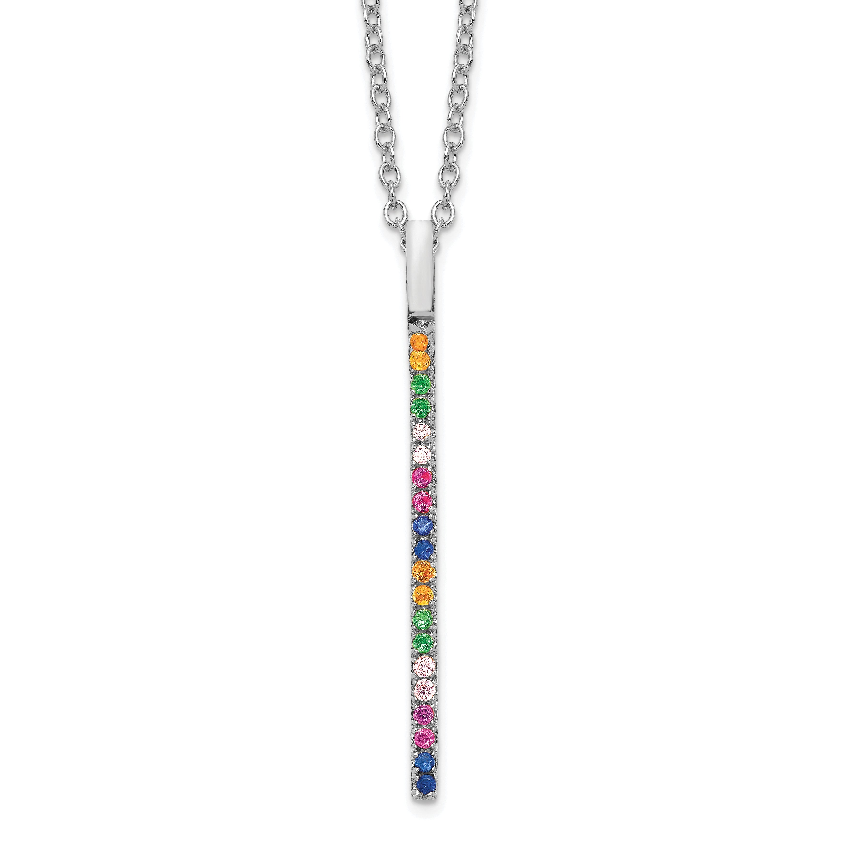 Prizma Sterling Silver Rhodium-plated 16 inch Colorful CZ Vertical Bar Necklace with 2 inch Extender Main image