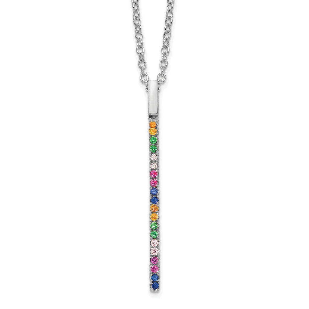 Prizma Sterling Silver Rhodium-plated 16 inch Colorful CZ Vertical Bar Necklace with 2 inch Extender
