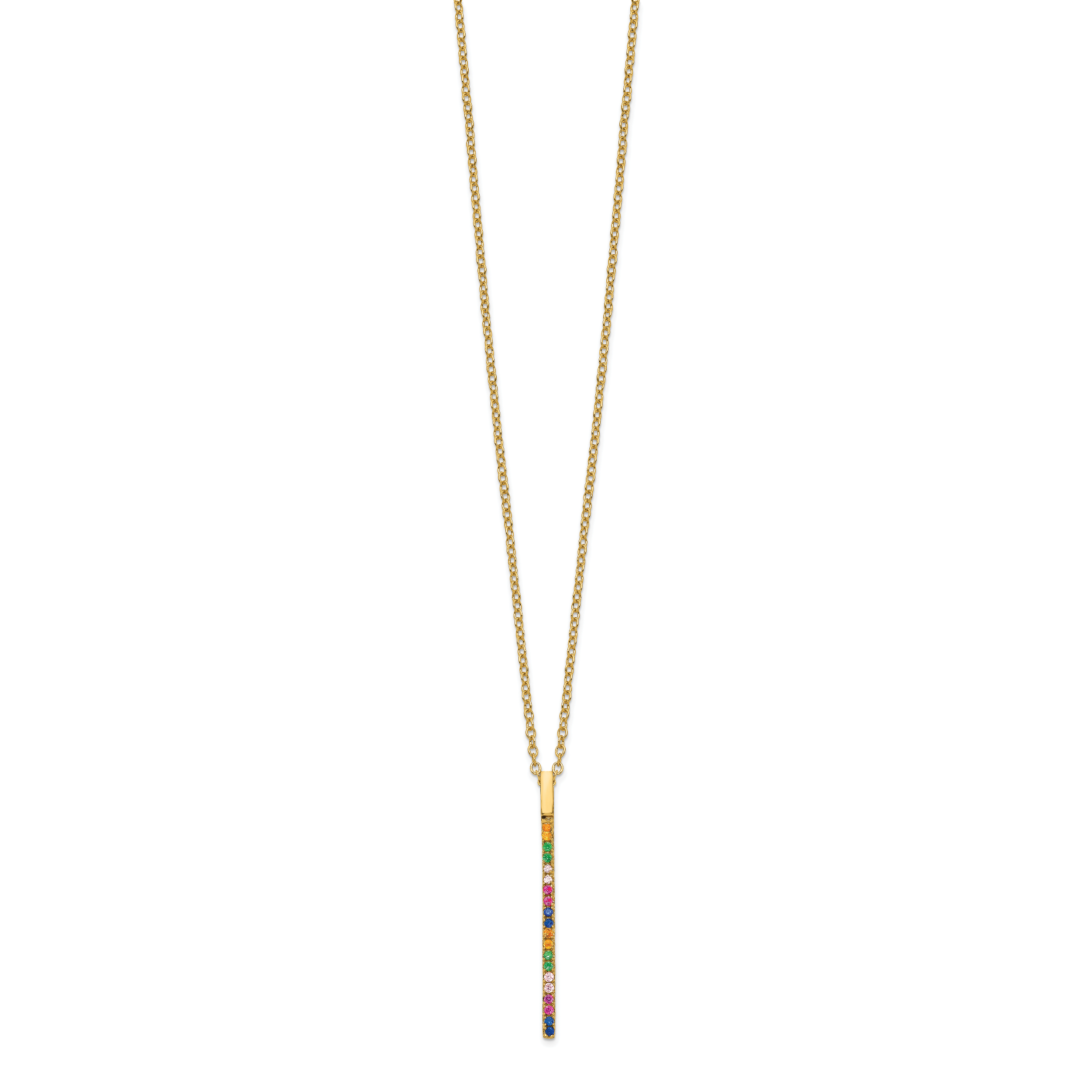 Prizma Sterling Silver Gold-tone 14K Flash Gold-plated 16 inch Colorful CZ Vertical Bar Necklace with 2 inch Extender