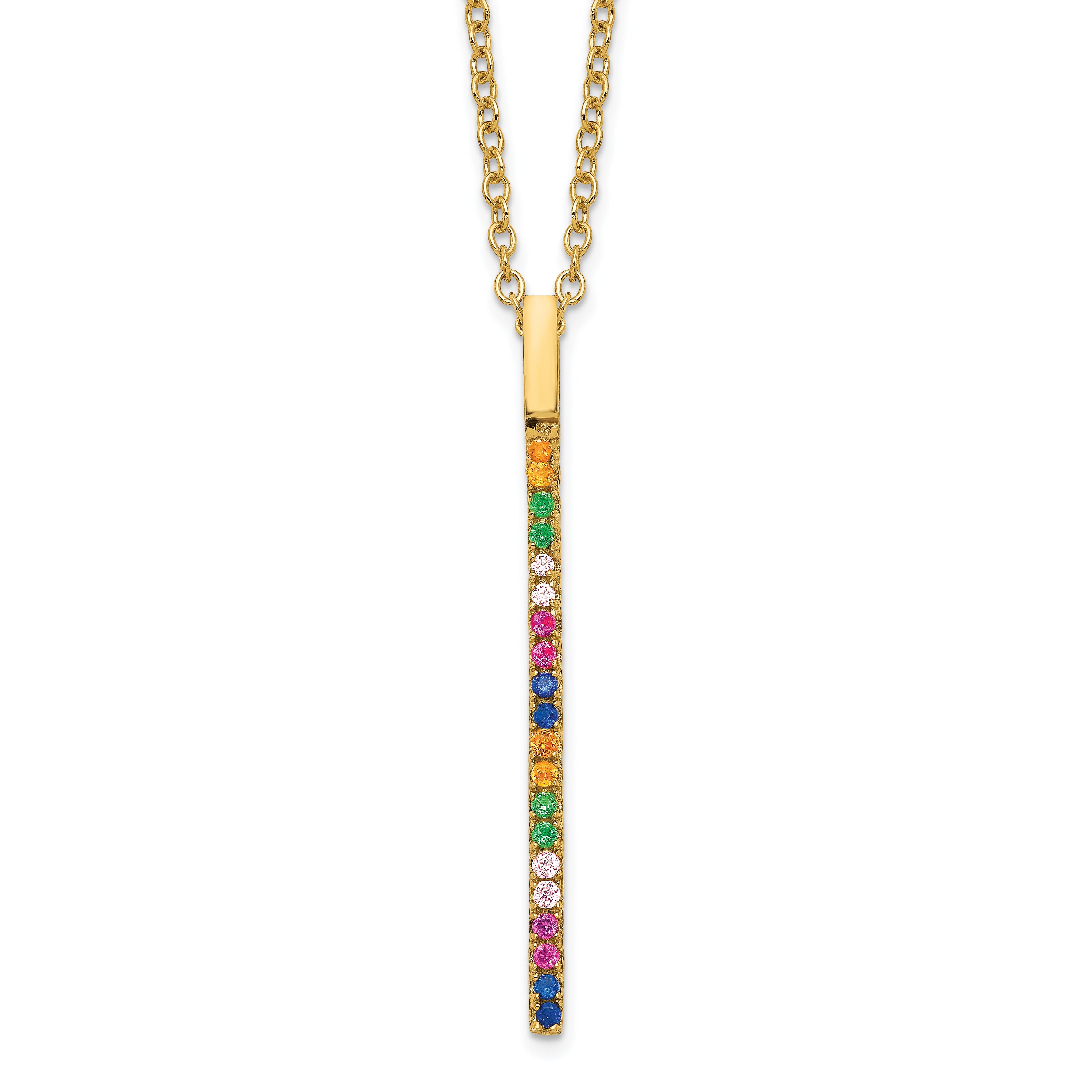 Prizma Sterling Silver Gold-tone 14K Flash Gold-plated 16 inch Colorful CZ Vertical Bar Necklace with 2 inch Extender