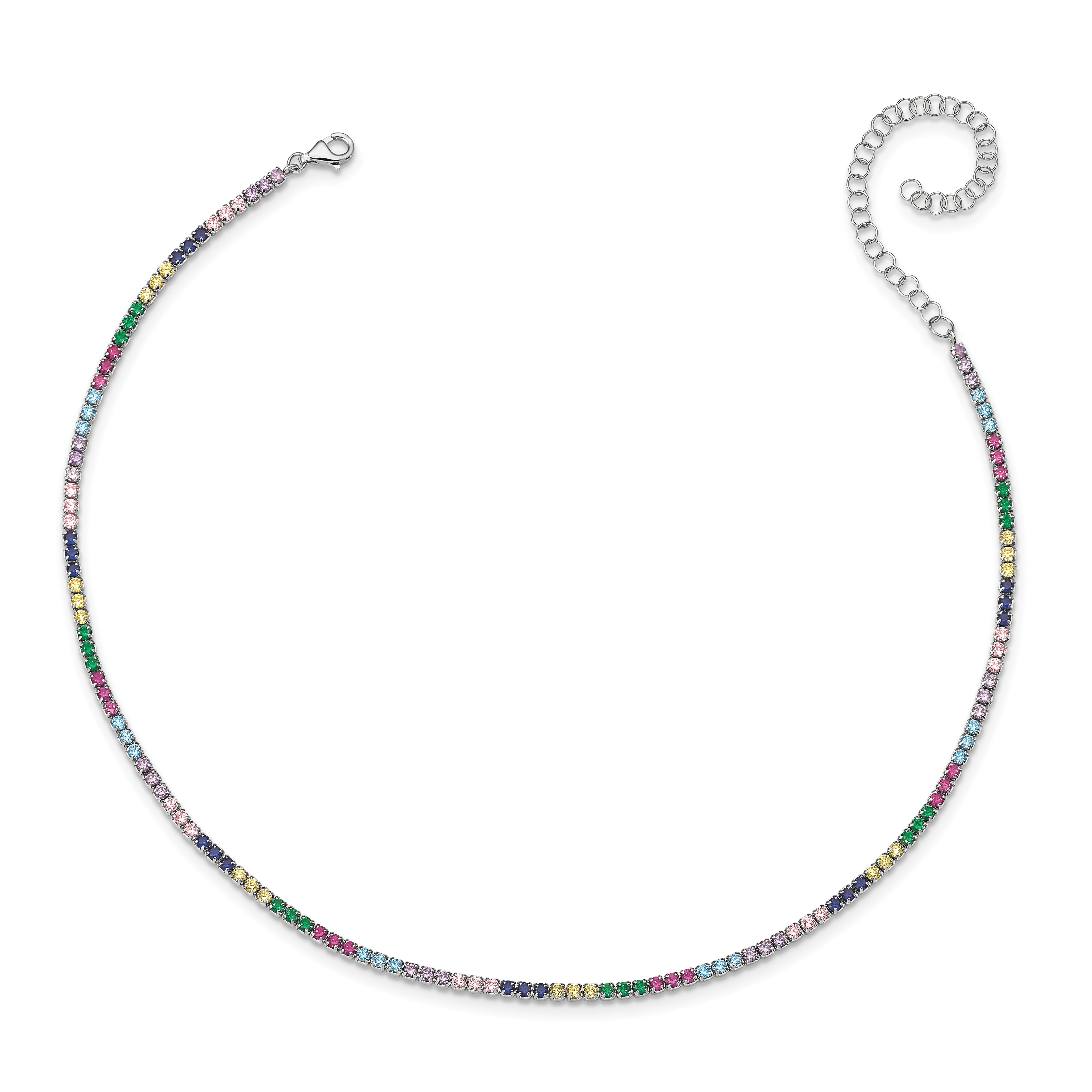 Prizma Sterling Silver Rhodium-plated 12 inch Colorful CZ Choker with 3 inch Extender Secondary image