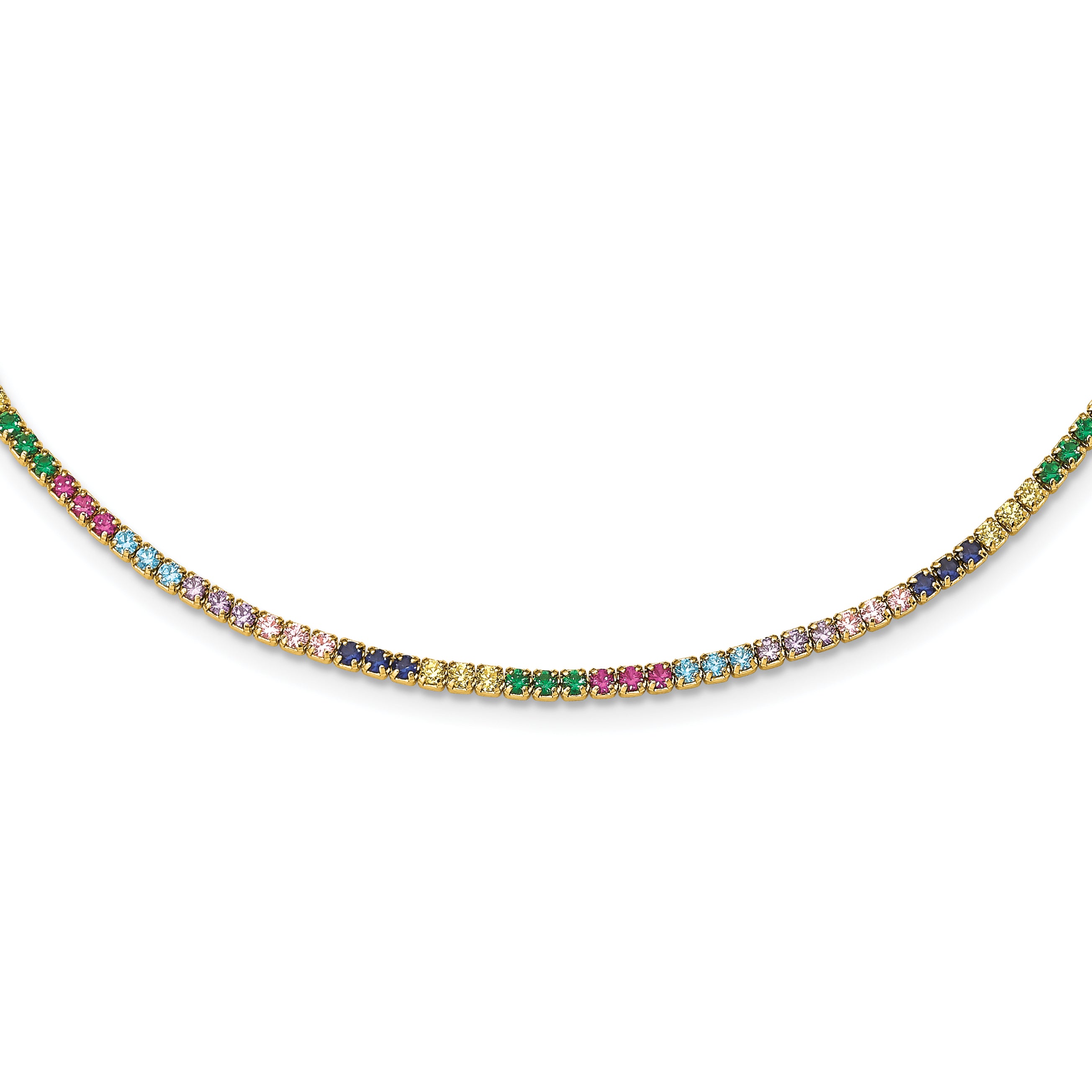 Prizma Sterling Silver Gold-tone 14K Flash Gold-plated 12 inch Colorful CZ Choker with 3 inch Extender Main image