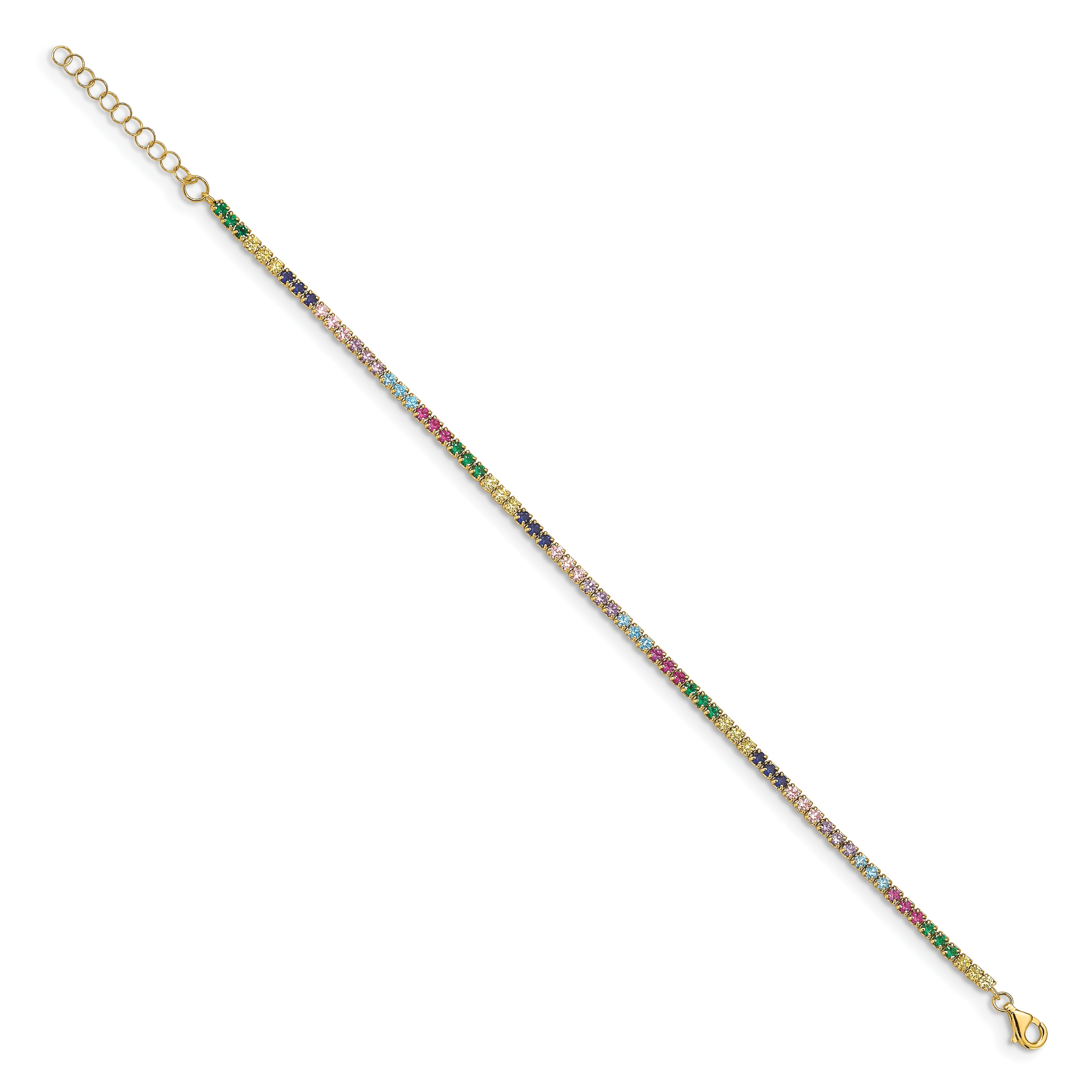 Prizma Sterling Silver Gold-tone 14K Flash Gold-plated 7 inch Colorful CZ Bracelet with 1 inch Extender Secondary image