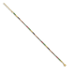 Prizma Sterling Silver Gold-tone 14K Flash Gold-plated 7 inch Colorful CZ Bracelet with 1 inch Extender