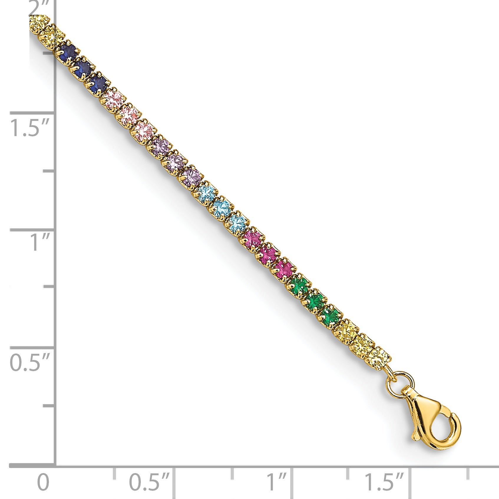 Prizma Sterling Silver Gold-tone 14K Flash Gold-plated 7 inch Colorful CZ Bracelet with 1 inch Extender