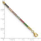 Prizma Sterling Silver Gold-tone 14K Flash Gold-plated 7 inch Colorful CZ Bracelet with 1 inch Extender