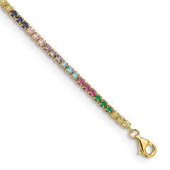 Prizma Sterling Silver Gold-tone 14K Flash Gold-plated 7 inch Colorful CZ Bracelet with 1 inch Extender
