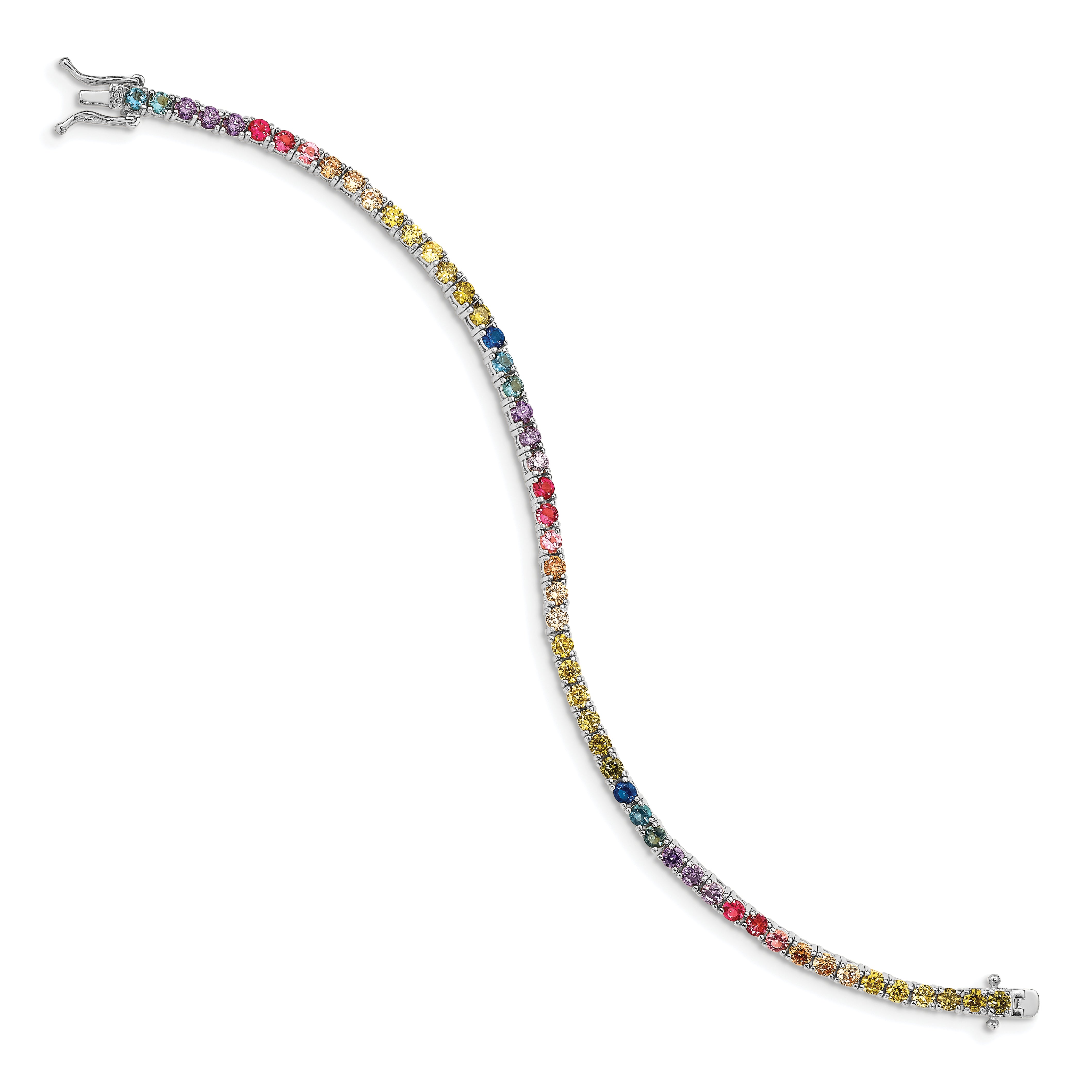 Prizma Sterling Silver Rhodium-plated 7 inch 3mm Colorful CZ Tennis Bracelet Secondary image