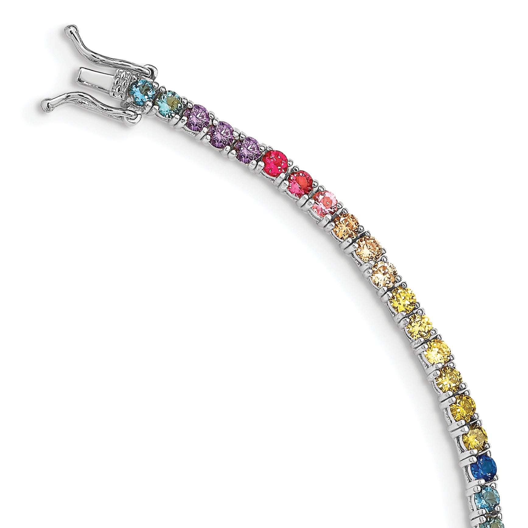 Prizma Sterling Silver Rhodium-plated 7 inch 3mm Colorful CZ Tennis Bracelet Main image