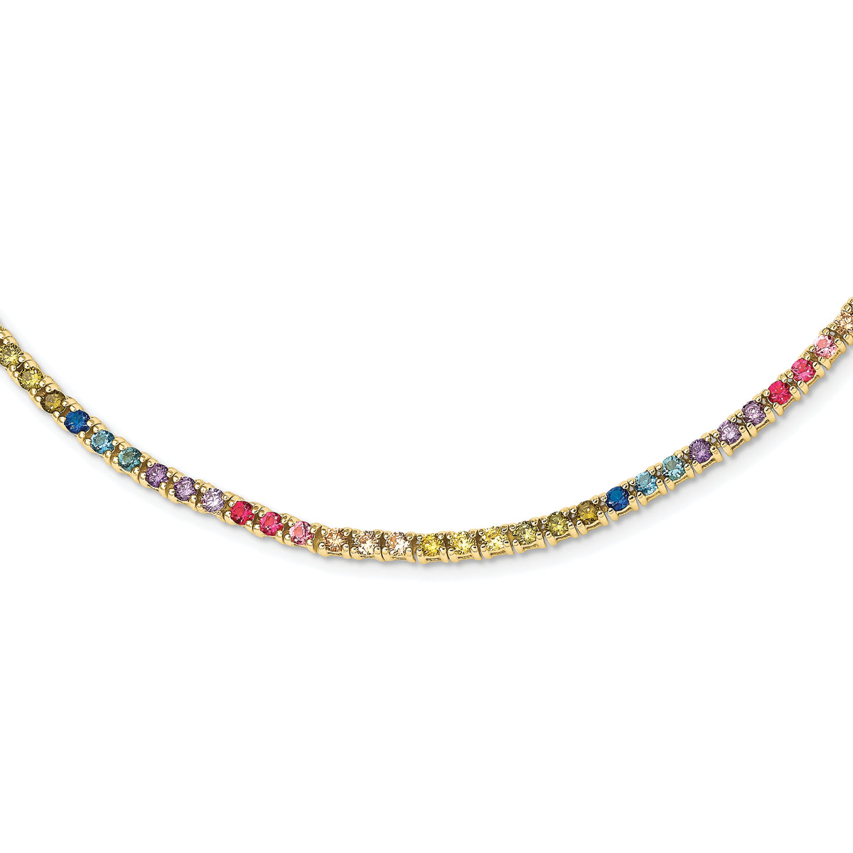 Prizma Sterling Silver Gold-tone 14K Flash Gold-plated 18 inch 3mm Colorful CZ Necklace
