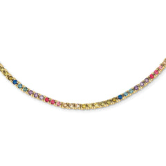 Prizma Sterling Silver Gold-tone 14K Flash Gold-plated 18 inch 3mm Colorful CZ Necklace