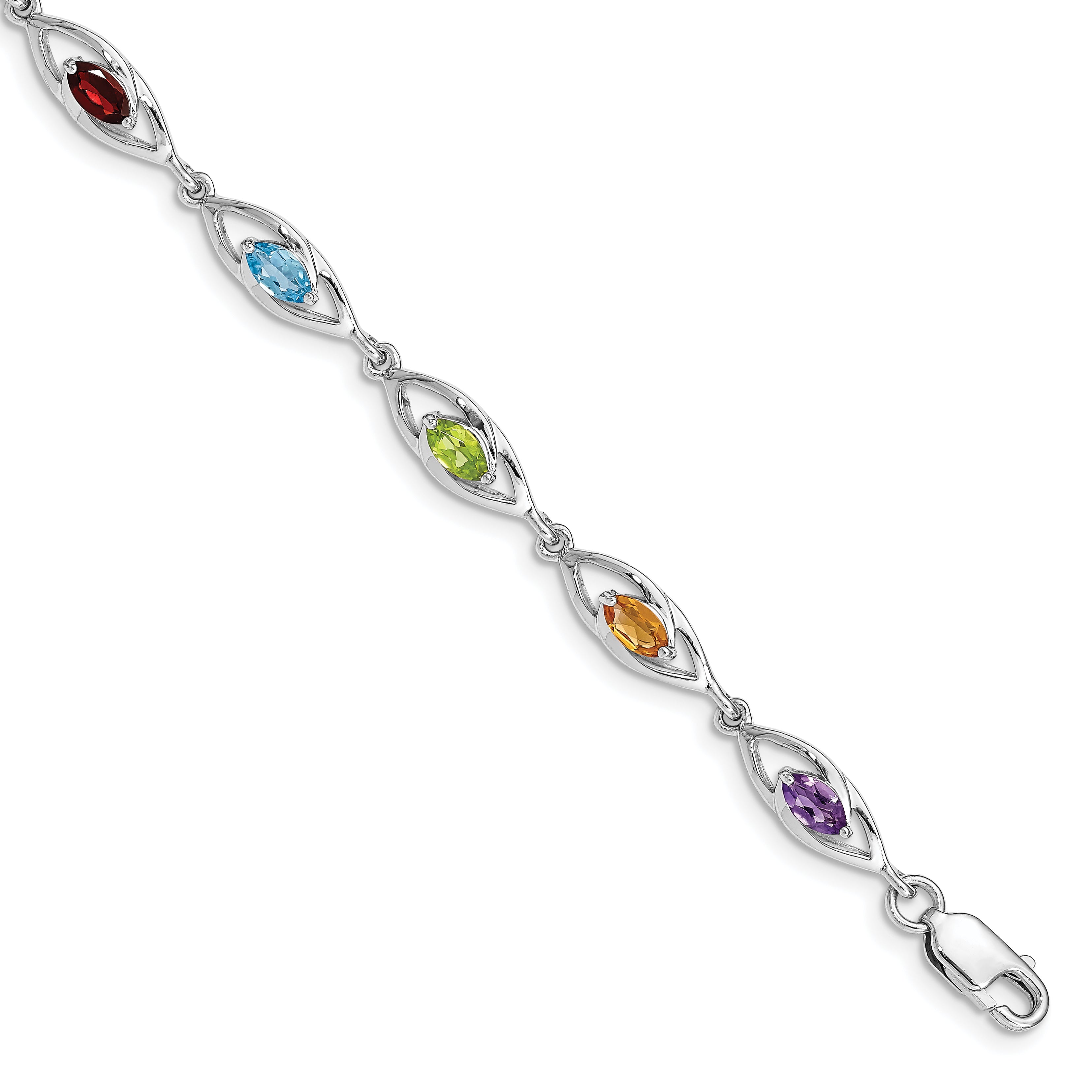 Sterling Silver Rhod-plat Amethyst Topaz Peridot Citrine Garnet Bracelet Main image